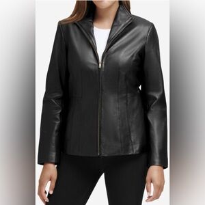 East 5th Leather Jacket. Wing collar, front zipper, 2 pockets. Lined. Black. XL